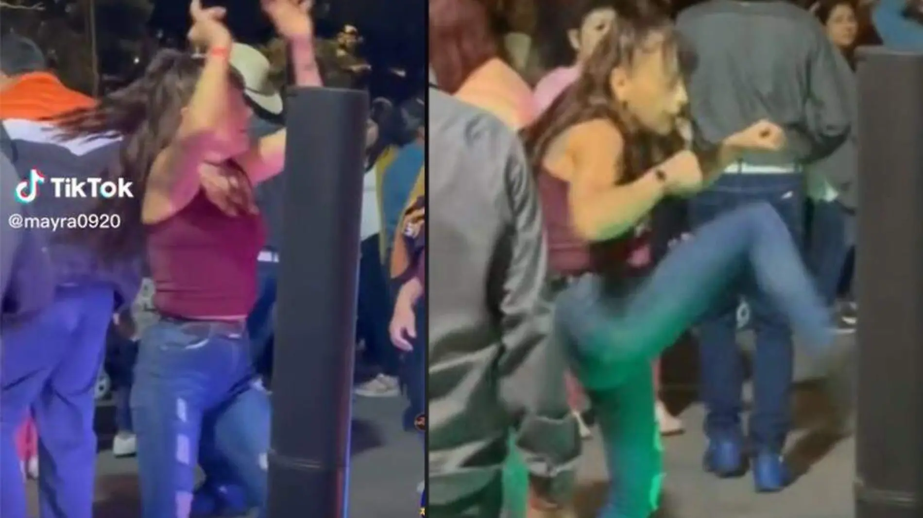 Mujer baila El Santo, El Cavernario con pasos de karate